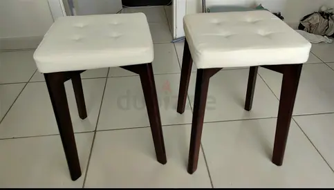 Set of 2 Small Upholstered Stools with Wooden Legs