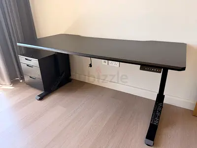 Electric Height-Adjustable Standing Desk with Drawer Unit - Black