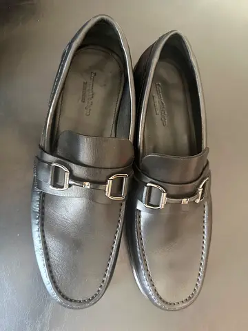 Zegna Black leather mens loafers with metal bit