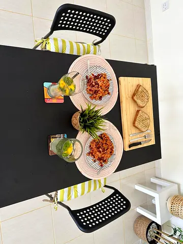 Black Rectangular Ikea Dining Table with 2 Chairs (Cushions and Table Mats free)