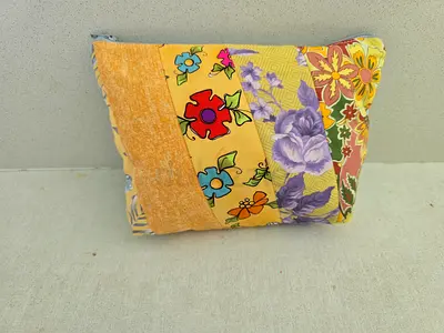Handmade Patchwork Cosmetic Pouch - Yellow Floral Zipper Bag