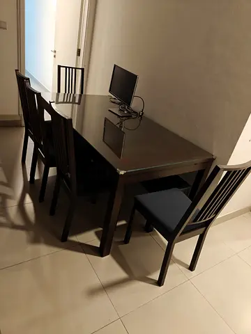 Wooden Glass-Top Dining Table with 6 Chairs  3 Seater Bench