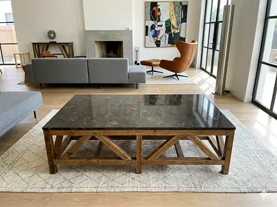 Marina Home set of Solid Wood Base Coffee Table with Marble Top and Matching Console