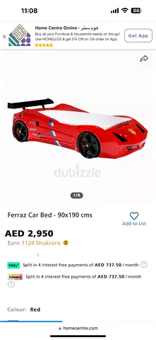 Home center, Red Ferraz Car Bed - 90x190 cm, Child Bed Frame