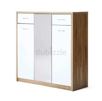 Wood  White Shoe Cabinet with Mirror - Compact Storage