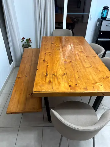 Solid Wood Dining Table with Bench. Rustic