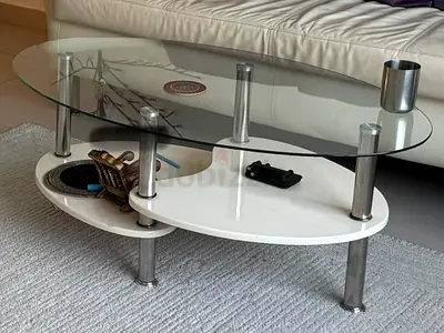 Modern Glass Top Coffee Table with White Shelf