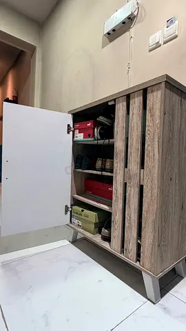 Compact wooden shoe cabinet with storage shelves