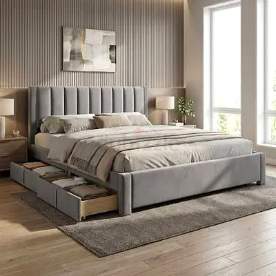 Brand New Luxury King Size Bed with Drawers - Fully Custom Made - UAE Sharjah Made