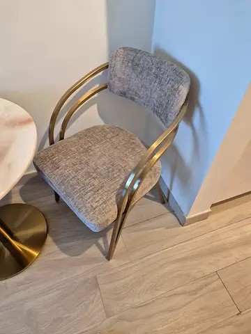 2 Modern Grey Upholstered Chair with Gold Metal Frame