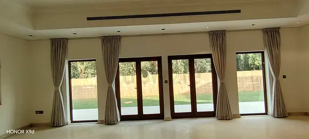 Set of Four Floor-Length Curtains with Sheer Panels - Light Grey