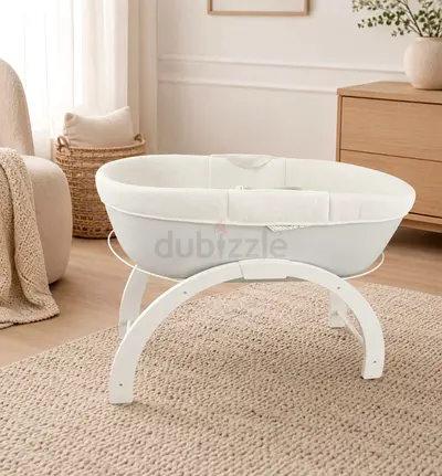 White Wooden Baby Bassinet / Cradle in Excellent Condition