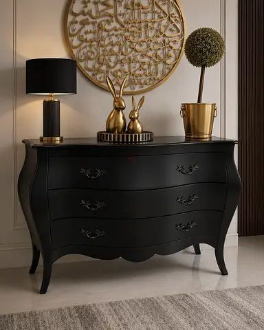 Marina Home Black Curved 3-Drawer Dresser / Chest with Classic Handles