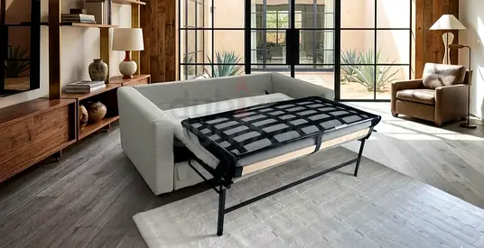 Gray Fabric 3-Seater Sofa Bed with Pull-Out Metal Frame