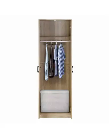 Slim Wooden Wardrobe with Hanging Rail and Storage Basket