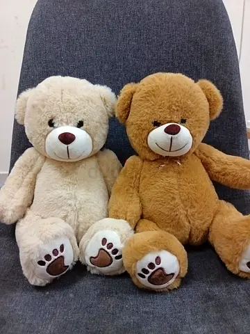 Pair of Large Plush Teddy Bears - Cream and Brown, Good Condition