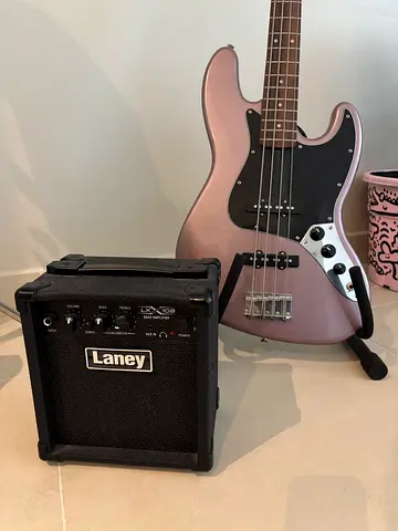 Fender-style 4-String Bass Guitar with Laney Practice Amp - New