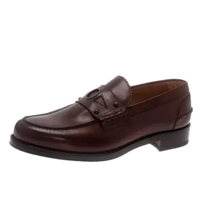 Authentic Christian Louboutin Brown Leather De Sailly Loafers Size 41