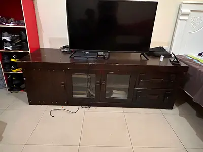 Solid Dark Wood TV Cabinet / Entertainment Unit - 4 Doors