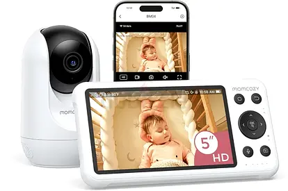 Momcozy BM04 Smart WiFi Baby Monitor with Camera and Audio, 5 1080P Screen with Wall Mount, Motion