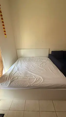 White double bed frame with mattress - good condition