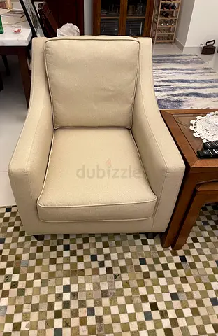 Beige Upholstered Single Armchair - and 3 seater sofa