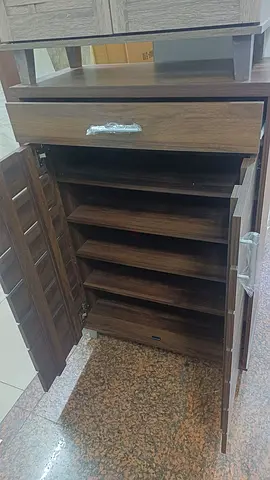 Dark Wood Shoe Cabinet with Multiple Tilt-Out Compartments