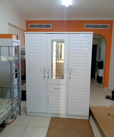 White Three Door Wardrobe with Mirror and Drawers