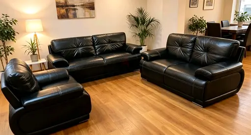 Black Leather 3-Piece Sofa Set – Comfortable 3-seater, 2-seater  Armchair