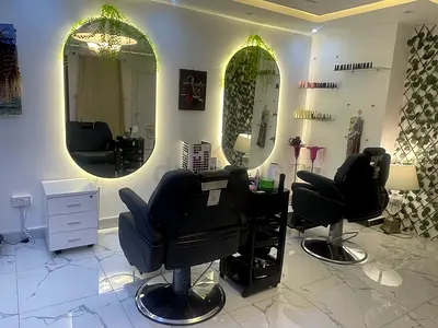 Salon styling chairs and mirrors set - 2 stations, modern look