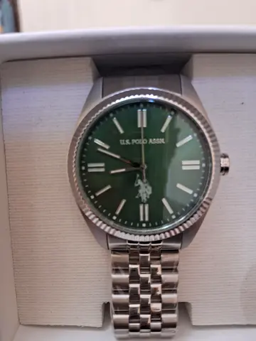 U.S. Polo Assn. mens stainless steel watch with green dial - good condition