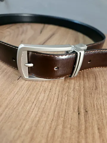 New Brown/Black reversible leather belt with silver buckle