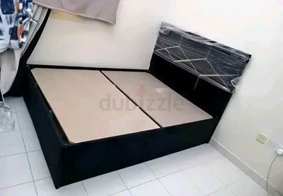 Modern Black Double Bed Frame with Patterned Headboard