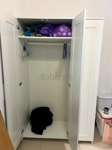 White Three Door Wardrobe with Hanging Rod