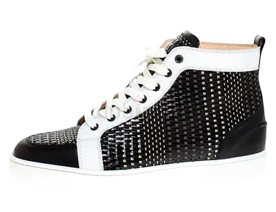 Authentic Christian Louboutin Black/White Leather Rantus High Top Sneakers Size 44