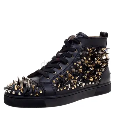 Authentic Christian Louboutin Black Leather Louis Spikes Lace Up High Top Sneakers Size 41