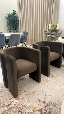 Pair of Modern Upholstered Accent Armchairs - Brown