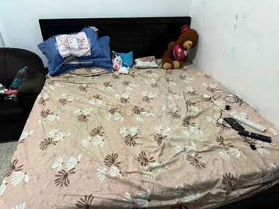 Queen size wooden bed frame with headboard - used
