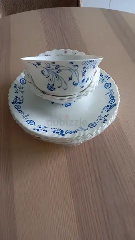 Opalglass Blue Flower Dinnerware Bowls + Plates
