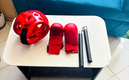 Martial Arts Protective Gear Set with Head Guard and Nunchucks