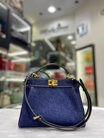 Fendi Dark Blue Wash Denim Mini Peekaboo ISeeU Satchel Bag (Authentic/PreOwned)