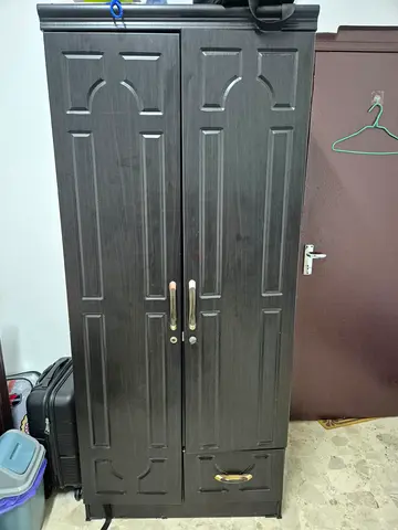 Dark Wood Free-Standing Wardrobe with Drawers - Good Condition