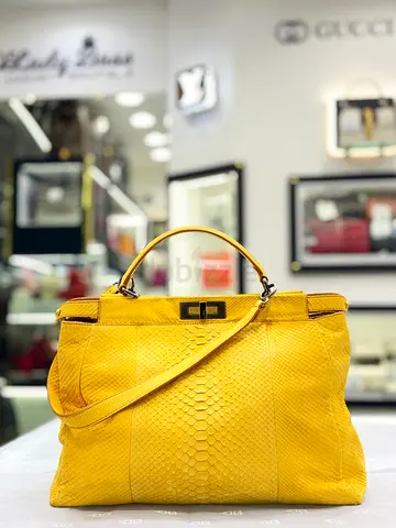 Fendi Yellow Python Leather Large Peekaboo Satchel Bag (Authentic/PreOwned)