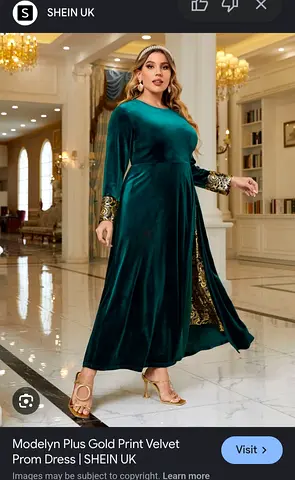 Emerald Green Velvet Plus-Size Long Dress with Gold Print Cuffs
