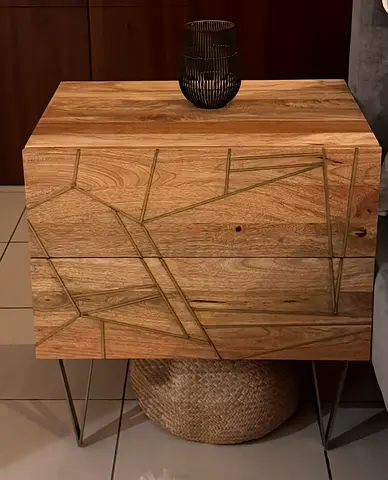 2 West Elm Roar  Rabbit™ Brass Geo Inlay 2-Drawer Night Stands