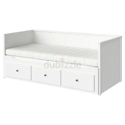 IKEA-White wooden daybed with 3 under-bed drawers