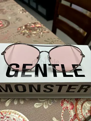 Round pink-lens Gentle Monster sunglasses with case