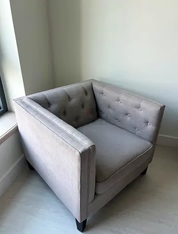 Armchair Grey Tufted Corner Armchair - Good Condition