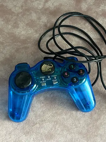 Wired translucent blue USB/PS2 style game controller (works) - for console/PC