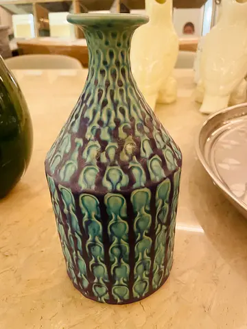 Hand-glazed decorative ceramic vase with textured drip glaze